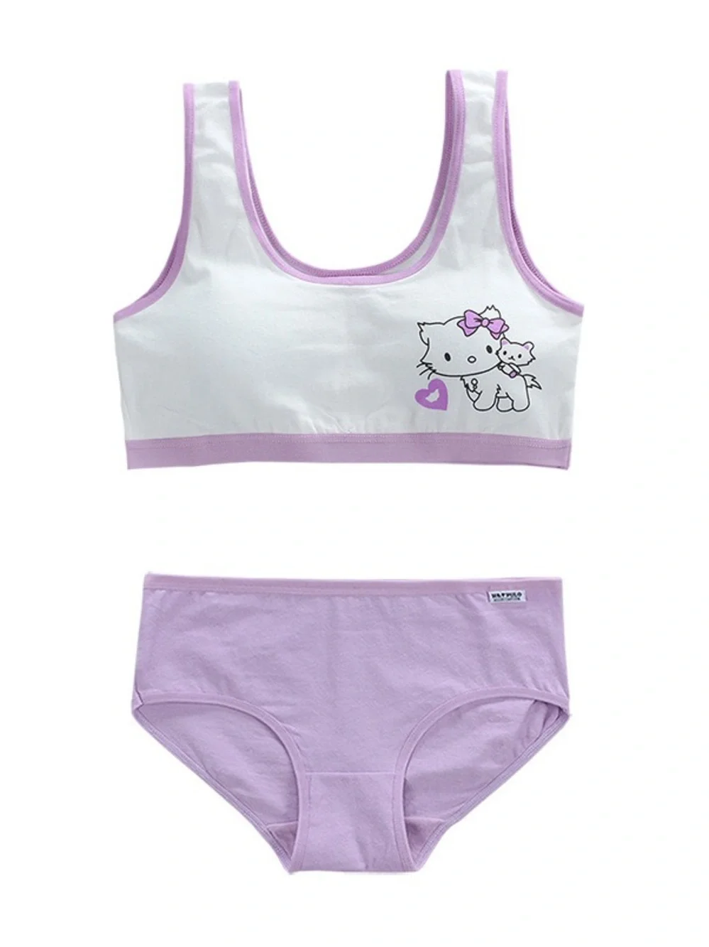 Girls' Cotton Training Bra & Briefs Set - White, Lavender, Gray 8-12 Y